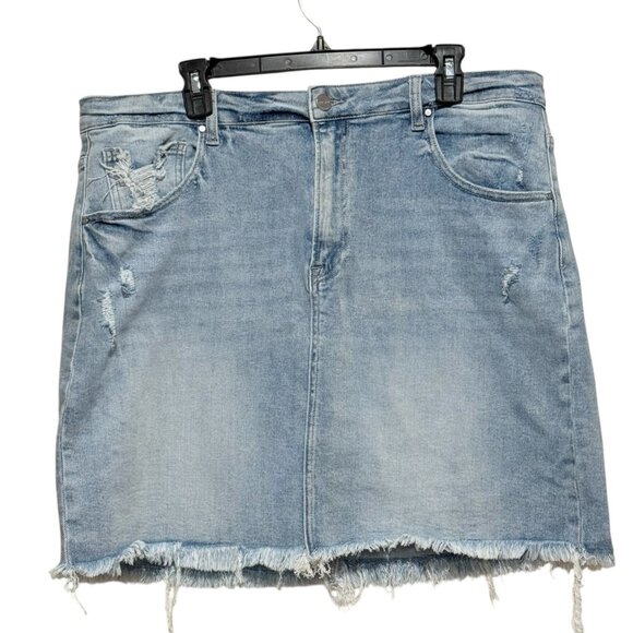 NWT RISEN JEANS Distressed Raw Frayed Edge Stretch Blue Denim Mini Skirt Sz 3X - Picture 5 of 12